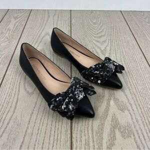 Jack Rogers Women's Debra Sequin Bow Point Toe Flats 6M Black Sparkle $138